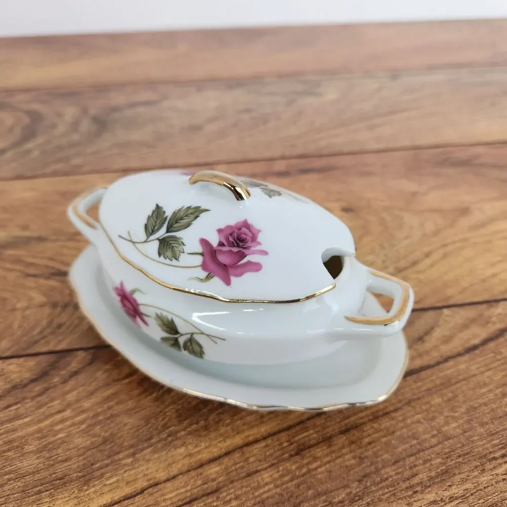 Vintage Royal Sealy Rose Floral sugar bowl White Bone China Floral Flowers